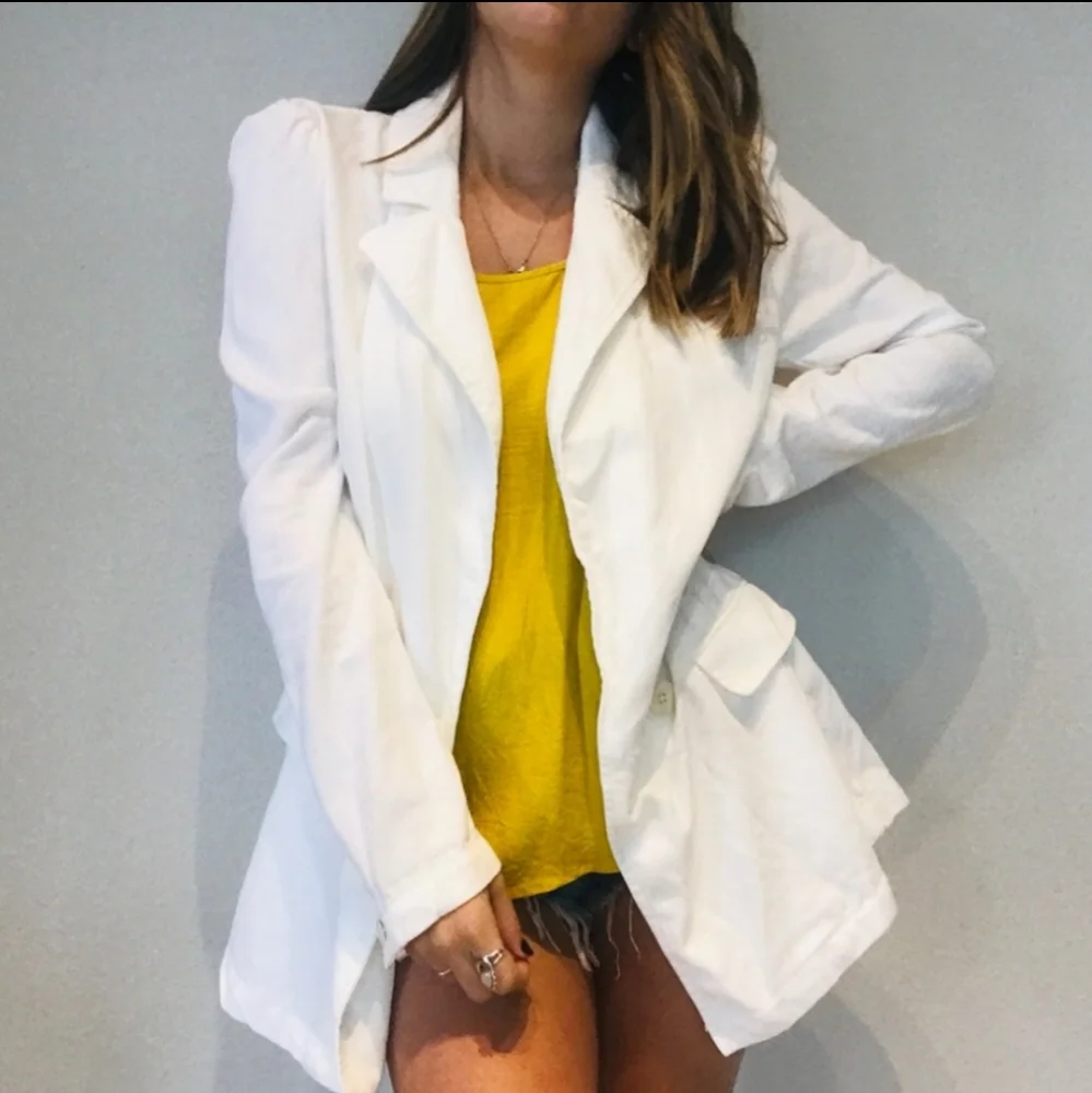 New FREE PEOPLE Oversized Long Blazer Opal White M Worn 1x - Picture 2 of 13